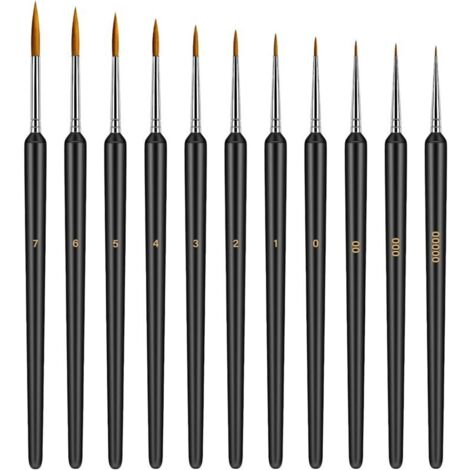 Set di 11 pennelli per pittura di dettaglio, pennelli fini ideali per modellismo/nail art, pennelli fini per acquerello, acrilico, statuette, modellismo