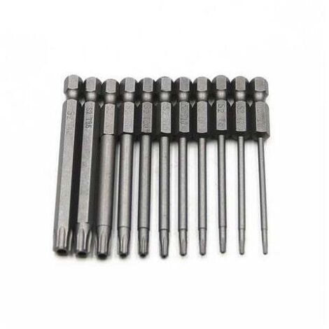 Set di 11 punte Torx lunghe per cacciaviti e trapani elettrici - Punte magnetiche - Attacco esagonale da 1/4" - Misure da T6 a T40 - Lunghezza 100 mm