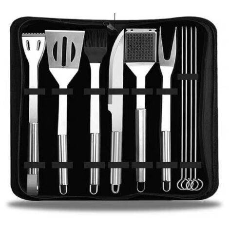 Set di 11 utensili professionali per barbecue in acciaio inossidabile - Pratico kit di accessori per barbecue con borsa portatile - Set di utensili per barbecue per campeggio all'aperto e picnic