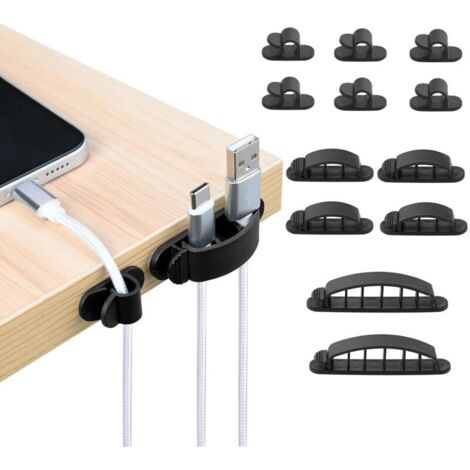 Set di 12 clip organizer per cavi da scrivania, supporto per cavi, organizer per cavi, gestione cavi, contenitore per cavi di caricabatterie/mouse/cuffie/telefono (nero)