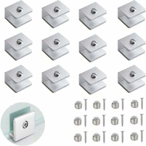 Set di 12 clip per vetro, staffa regolabile per divisorio in vetro, staffa per mensola in vetro da 6-8 mm, staffa per mensola in lega di alluminio, adatta per bagni e balconi (vi