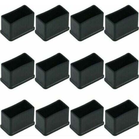 Set di 12 copertine di protezione rettangolari in feltro di gomma per gambe di tavoli o sedie – nero, 15 × 30 mm