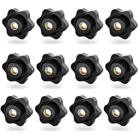 Set di 12 dadi a stella in plastica nera, filettatura interna M8, viti a stella, viti zigrinate per macchine utensili