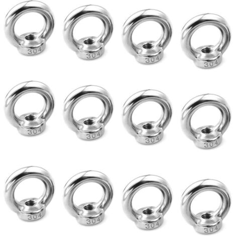 Set di 12 dadi e bulloni ad anello in acciaio inox M5, utilizzati per installazioni di funi.