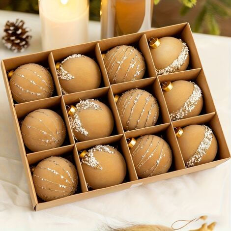 Set di 12 decorazioni natalizie, palline floccate lucide da 6 cm, decorazioni per l'albero di Natale, decorazioni fai da te da appendere