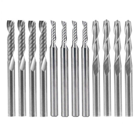 Set di 12 frese in metallo duro, 4 frese a doppio tagliente da 0,32 cm e 8 frese a tagliente singolo (2 tipi) per nylon, resina, ABS, acrilico, PVC, MDF e legno duro.