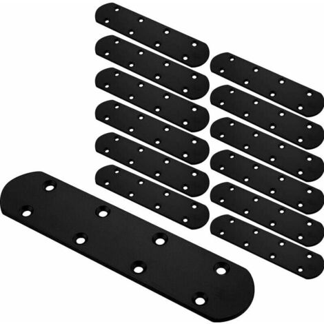 Set di 12 gambe di montaggio forate piatte 170x38x3mm Piastra di fissaggio in metallo nero Staffa di fissaggio piatta per il fissaggio di mobili Connettore piatto in legno