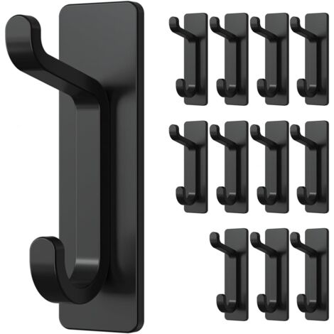 Set di 12 ganci adesivi da parete, non necessitano di foratura – neri, impermeabili e antiruggine – portata massima 6 kg, multiuso per bagno, cucina, appendiabiti, 8 × 2,2 × 3,3 cm