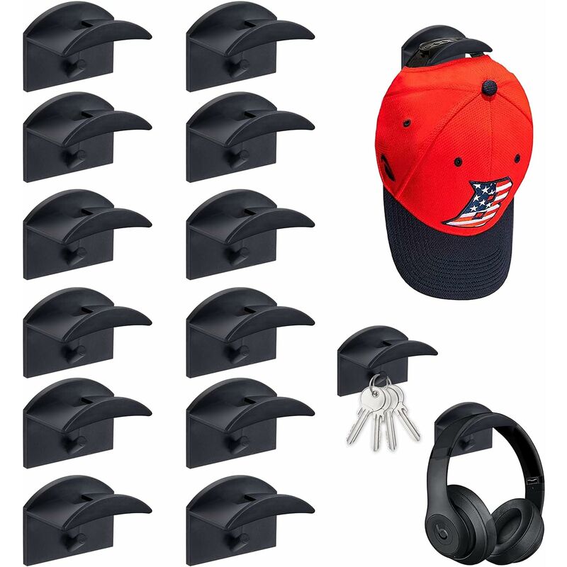 Set di 12 ganci adesivi per cappelli montati a