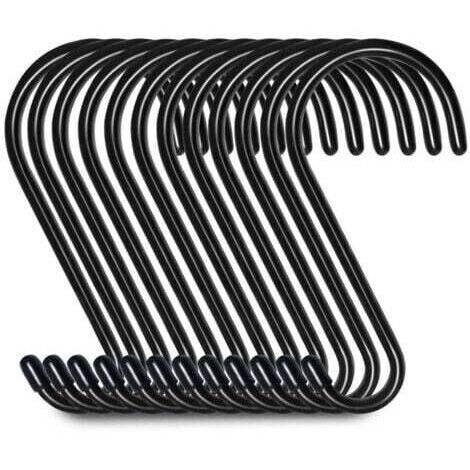 Set di 12 ganci appendiabiti a forma di S, 15 cm, ganci per armadio, ganci appendiabiti, grucce (12 pezzi, grandi, neri)