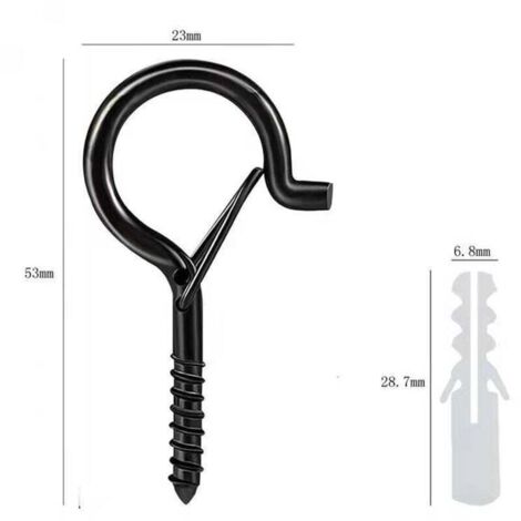 Set di 12 ganci da soffitto a vite, anello di sicurezza con vite, nero