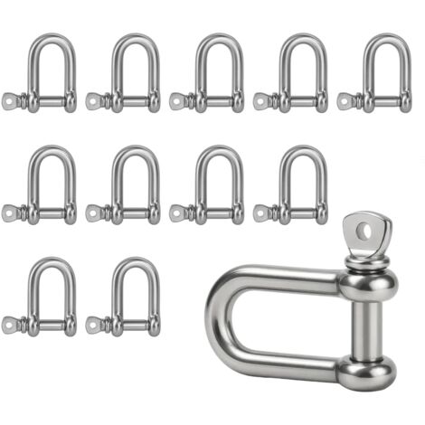 Set di 12 grilli a D in acciaio inox M5, resistenti alla corrosione, molto robusti, ideali per attrezzature, cavi d'acciaio, catene e fissaggi per interni ed esterni, anello