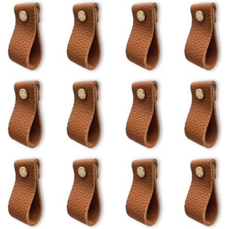 Set di 12 maniglie per mobili da cucina, maniglie per mobili in pelle, maniglie per porte con dadi e viti, pomelli anticollisione per mobili e cassetti, bellissimo regalo, marrone