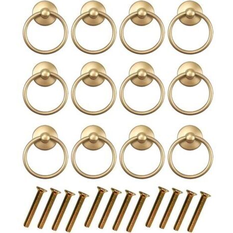 Set di 12 maniglie rotonde vintage per mobili da cucina, per cassetti, ante, armadi e comò, con viti (oro)