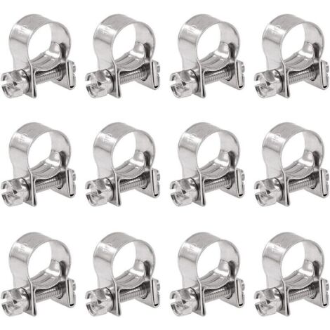 Set di 12 mini fascette stringitubo regolabili in acciaio inossidabile per tubi di iniezione del carburante