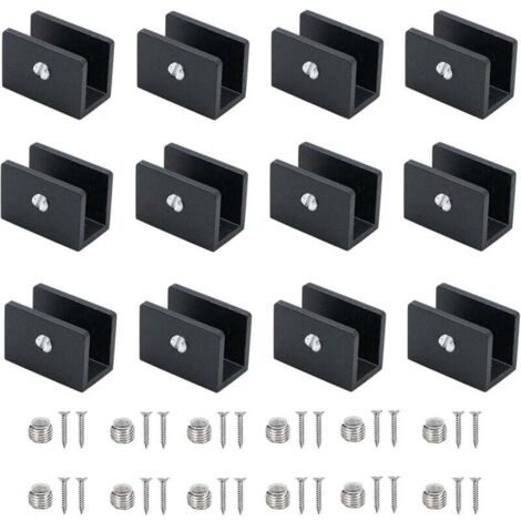 Set di 12 morsetti per vetro, staffe per mensole in alluminio, supporto regolabile per pareti divisorie in vetro, per mensole in vetro spesse 6-8 mm, per bagni, balconi (con viti)