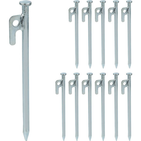 Set di 12 picchetti per tenda per terreni duri, acciaio inox, 20 cm, argento