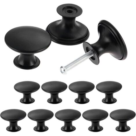 Set di 12 pomelli per mobili da cucina vintage chic, 30 mm - stile antico - rotondi - neri