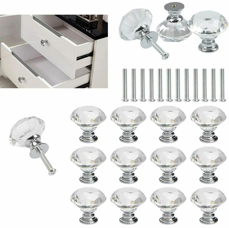 Set di 12 pomelli per porte in cristallo