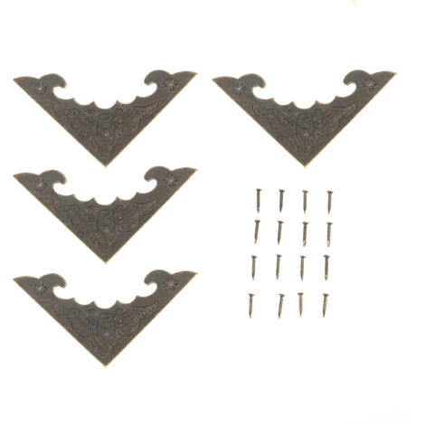 Set di 12 protezioni angolari decorative in bronzo per scatole portagioie in legno (misura S).