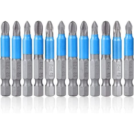 Set di 12 punte per cacciavite a croce magnetiche, gambo esagonale da 50 mm, antiscivolo, PH1, PH2, PH3, PZ1, PZ2, PZ3, per cacciaviti elettrici manuali