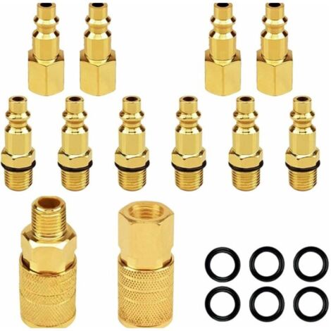 Set di 12 raccordi e tappi per aria compressa NPT 1/4 NPT, gruppo di connessione rapida industriale tipo D, accoppiatore e kit per aria compressa, raccordi per compressore per tubi flessibili aeronaut