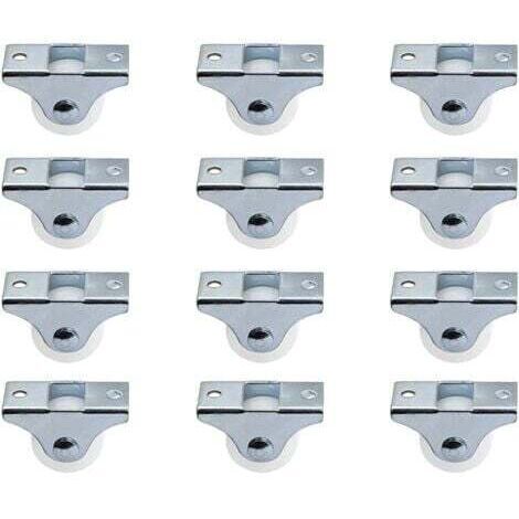 Set di 12 rotelle fisse rigide da 2,5 cm, non girevoli, con piastra superiore in metallo, ruote in plastica dura per mobili, colore argento.