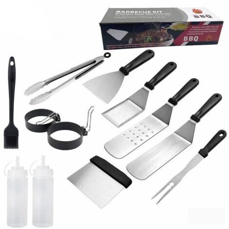 Set di 12 spatole in acciaio inox, set di accessori professionali per griglia barbecue, set di utensili per barbecue, utensili per barbecue