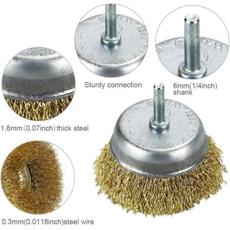 Set di 12 spazzole metalliche per trapano, spazzole in ottone, spazzole per lucidatura metalli con gambo da 1/4" per rimuovere ruggine e vernice, sbavare, disincrostare, lucidare