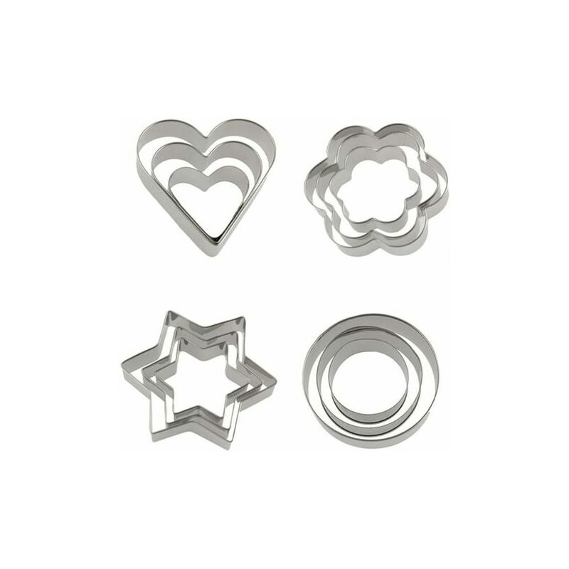 Image of Set di 12 tagliapasta, stampo in metallo per biscotti, in acciaio inox, per fondente, biscotti, pasticceria, a forma di cuore, stella, cerchio, fiore