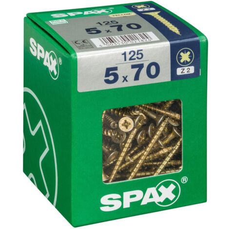 Set di 125 viti in acciaio a testa svasata pozidriv SPAX, Diam.5 mm x L.70 mm SPAX