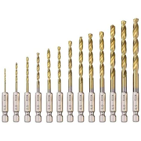 Set di 13 punte elicoidali HSS, punte esagonali in acciaio rapido con rivestimento in titanio, da 1,5 mm a 6,5 mm, per forare legno/metallo/plastica
