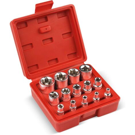 Set di 14 bussole di alta qualità - Kit professionale di bussole Torx esterne - Custodia inclusa - Set di bussole Torx esterne - E4 - E24