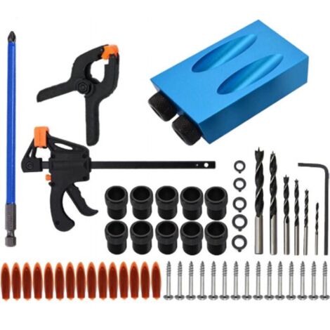 Set di 14 dime per fori a tasca, guida per lavorazione del legno a 15°, posizionatore per fori obliqui, localizzatore per fori obliqui in lega di alluminio con adattatore per fori da 6/8/10 mm