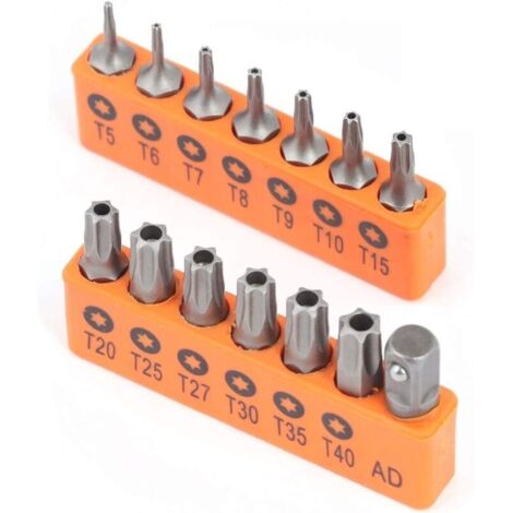 Set di 14 inserti Torx di sicurezza antimanomissione in acciaio legato S2, da T5 a T40