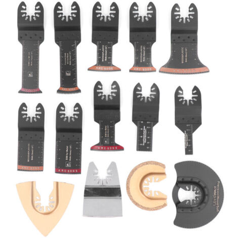 Set di 14 lame per sega oscillante in acciaio rapido e acciaio inossidabile, un utensile universale versatile per legno, metallo e plastica.