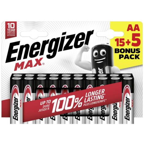 Set di 15 + 5 batterie alcaline AA Max, 1,2 V, ENERGIZER ENERGIZER