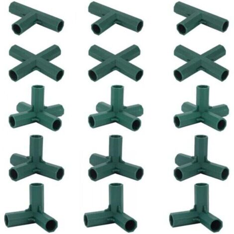 Set di 15 connettori per telai di serre, connettori angolari per telai da giardino, asta a spirale da 16 mm, 5 tipi di supporto