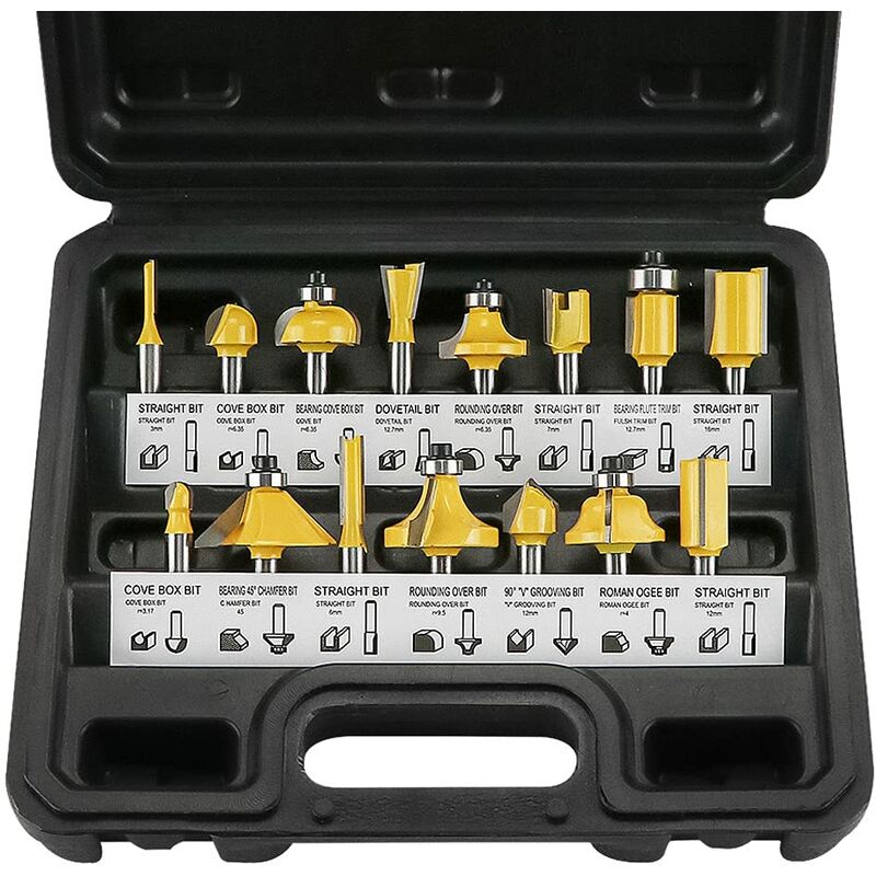 Set di 15 frese in metallo duro, codolo da 1/4