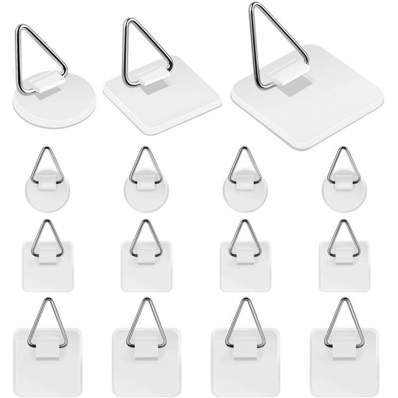 Set di 15 ganci adesivi per quadri - 3 misure - Ganci adesivi - Per foto, puzzle, tele - Poster - Decorazione murale - Bianco