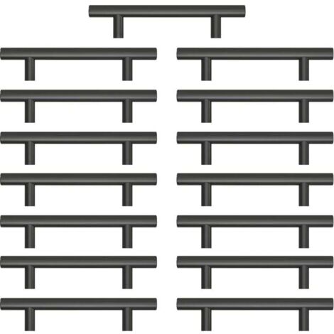 Set di 15 maniglie per mobili da cucina, maniglie per mobili in acciaio inossidabile, maniglie per porte da cucina nere, spaziatura fori 96 mm, per mobili e cassetti (con viti)