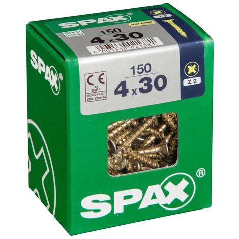 Set di 150 viti in acciaio a testa svasata pozidriv SPAX, Diam.4 mm x L.30 mm SPAX
