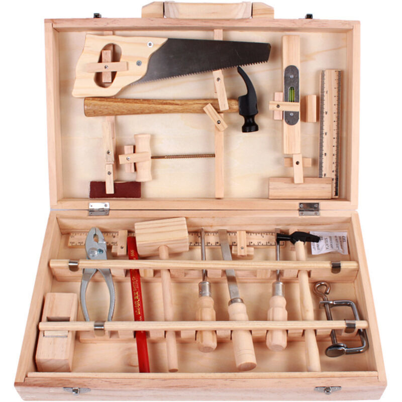 Image of Set di 16 attrezzi in legno per riparazioni e giochi per bambini, giocattolo di smontaggio, giocattolo da costruzione, set di attrezzi multifunzione