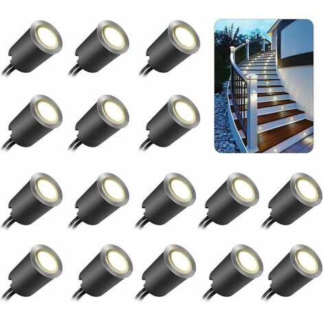 Set di 16 Faretti LED da Incasso per Esterni, IP67 Impermeabili, Ø 32mm, Faretti da Incasso per Esterni per Terrazze in Legno Piscine Scale da Giardino Ponte in Legno (Con Spina EU) (16 LED Bianco Neu