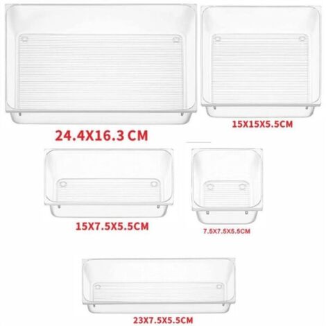 Set di 16 organizer per cassetti, 5 diverse misure di contenitori, organizer antiscivolo per trucchi, ideale per ufficio, comò, bagno e cucina (trasparente)