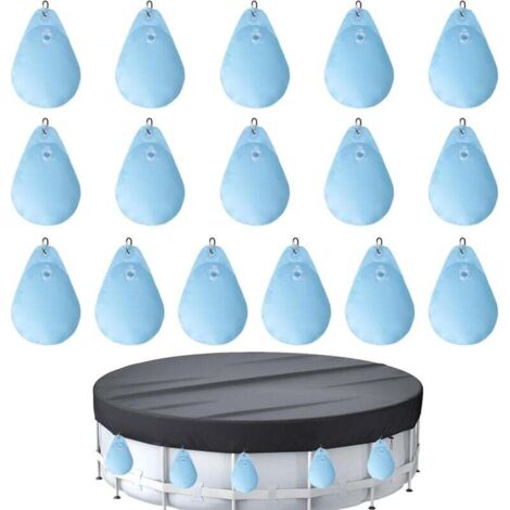 Set di 16 sacche d'acqua per coperture per piscine con ganci, Sacche d'acqua resistenti per coperture per piscine, PVC, a prova di perdite, sacche appese, riempibili, pesi per coperture invernali per 