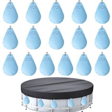 Set di 16 sacchi d'acqua per coperture per piscine con ganci, sacchi d'acqua resistenti per coperture per piscine, in PVC, a prova di perdite, sacchi da appendere, riempibili, pesi per coperture inver