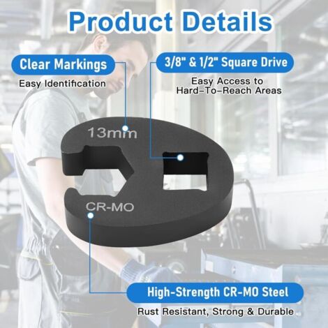 Set di 19 chiavi a zampa di gallina, set di chiavi a forchetta da 1/2" e 3/8", chiave esterna con attacco quadro, set di bussole metriche per tubi da 8-32 mm, chiave per dadi a flangia.