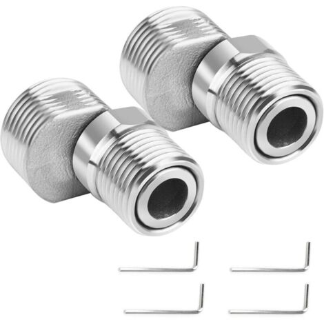 Set di 2 adattatori estensibili in acciaio inox per rubinetto doccia - Connettore a S girevole a 360° - Con base angolata e 4 chiavi a brugola - Accessori per rubinetti da bagno e cucina