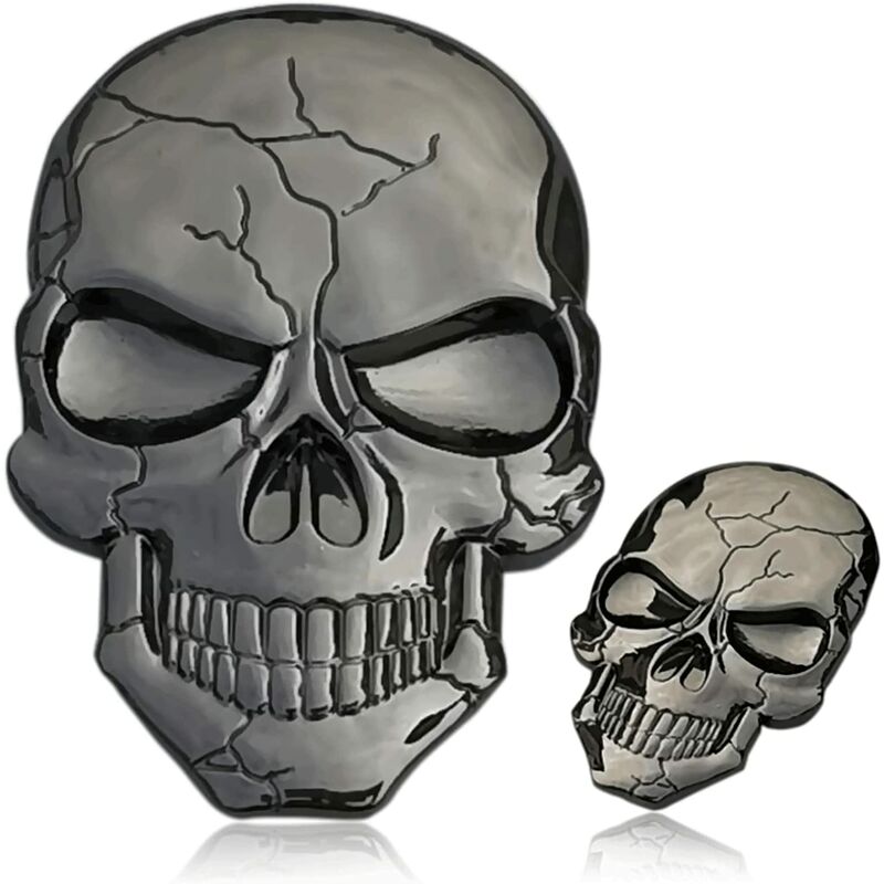 Set di 2 adesivi teschio 3D in metallo per auto e